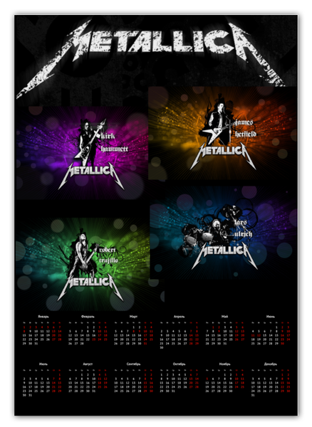 Заказать календарь в Москве. Календарь А2 Metallica от Vladec11 - готовые дизайны и нанесение принтов.