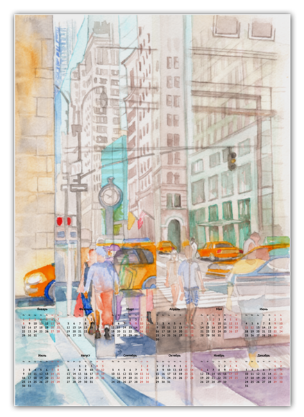 Заказать календарь в Москве. Календарь А2 Отражение в стеклах Нью Йорка II от artoutloop - готовые дизайны и нанесение принтов.