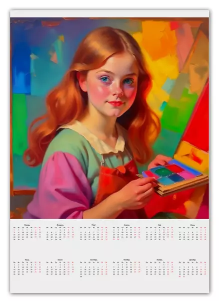 Заказать календарь в Москве. Календарь А2 Юная художница от Pollys Artist - готовые дизайны и нанесение принтов.