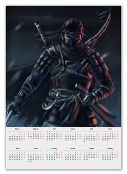 Заказать календарь в Москве. Календарь А2 Ghost of Tsushima (Дзин Сакай) от GeekFox  - готовые дизайны и нанесение принтов.