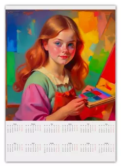 Заказать календарь в Москве. Календарь А2 Юная художница от Pollys Artist - готовые дизайны и нанесение принтов.