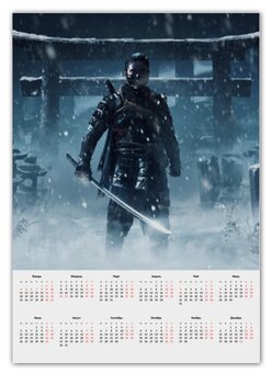 Заказать календарь в Москве. Календарь А2 Ghost of Tsushima (Дзин Сакай) от GeekFox  - готовые дизайны и нанесение принтов.