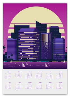 Заказать календарь в Москве. Календарь А2 Ретровейв от GeekFox  - готовые дизайны и нанесение принтов.