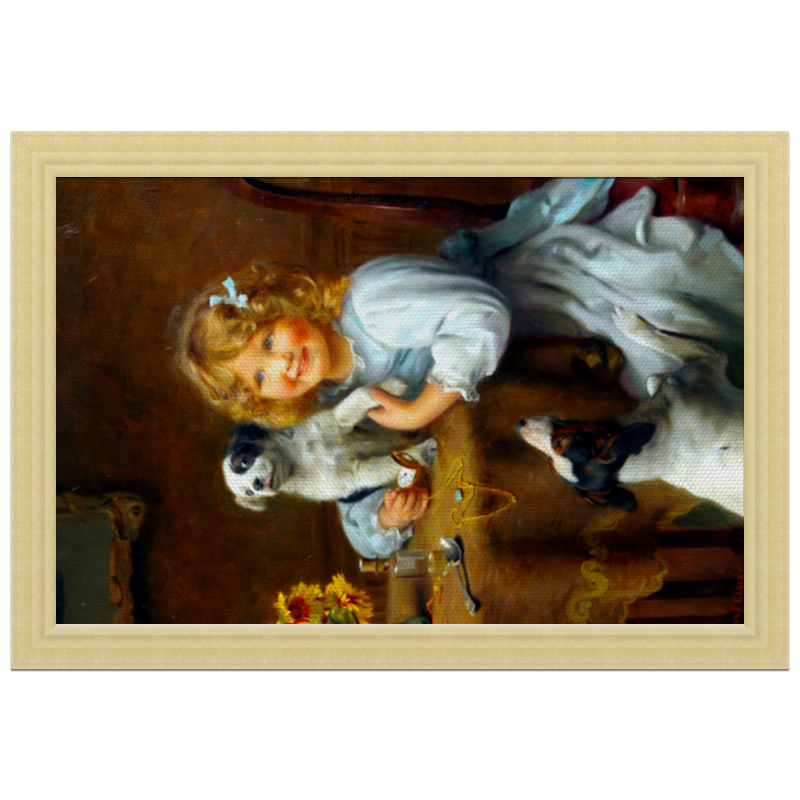 Printio Холст 20×30 Девочка с собакой и щенком