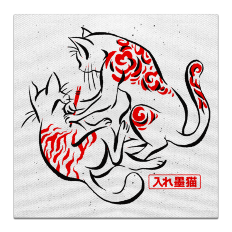 printio тарелка квадратная японский самурайский кот тату Printio Холст 30×30 Японский самурайский кот тату