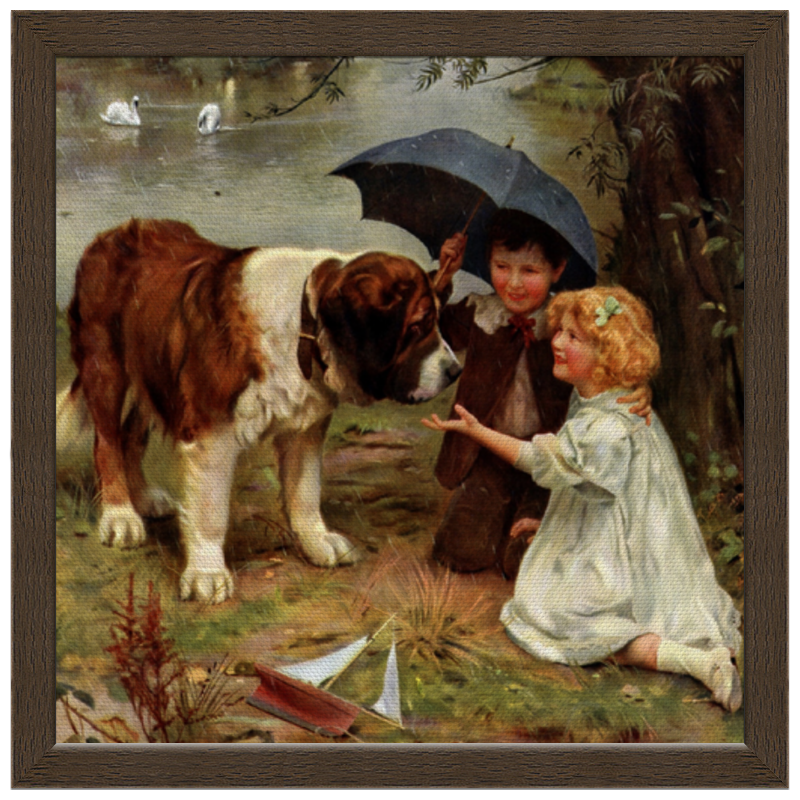 Printio Холст 30×30 Мальчик и девочка с собакой