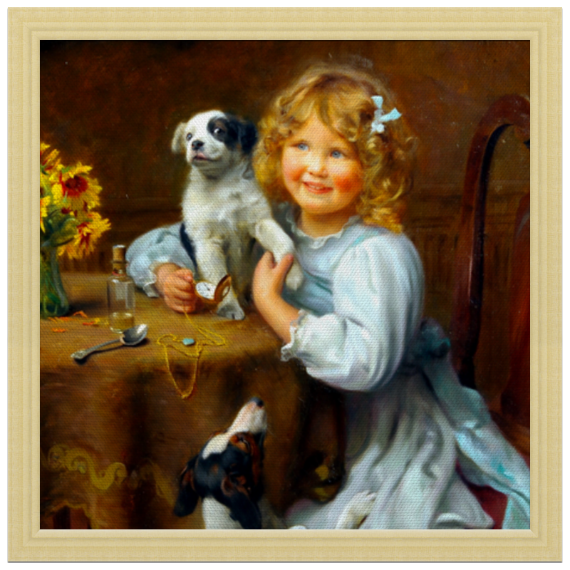 Printio Холст 30×30 Девочка с собакой и щенком