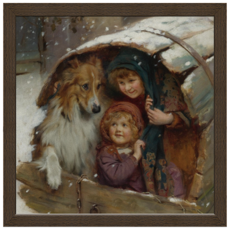 цена Printio Холст 30×30 Дети и собака, зима