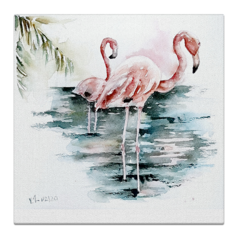 Printio Холст 30×30 Акварельные фламинго