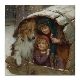 Заказать холст в Москве. Холст 30x30 Дети и собака, зима от Apfelbaum - готовые дизайны и нанесение принтов.