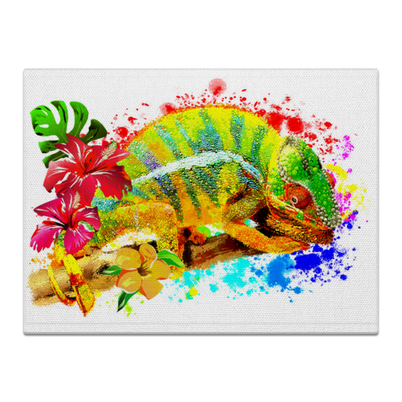 Printio Холст 30×40 Хамелеон с цветами в пятнах краски.