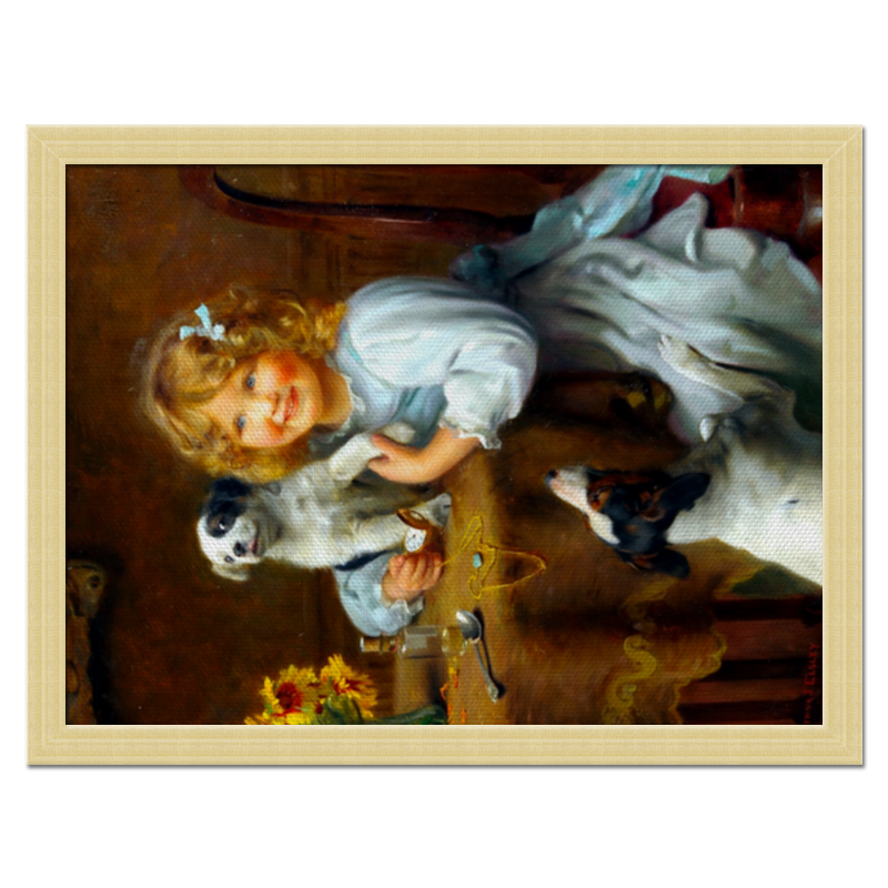 цена Printio Холст 30×40 Девочка с собакой и щенком
