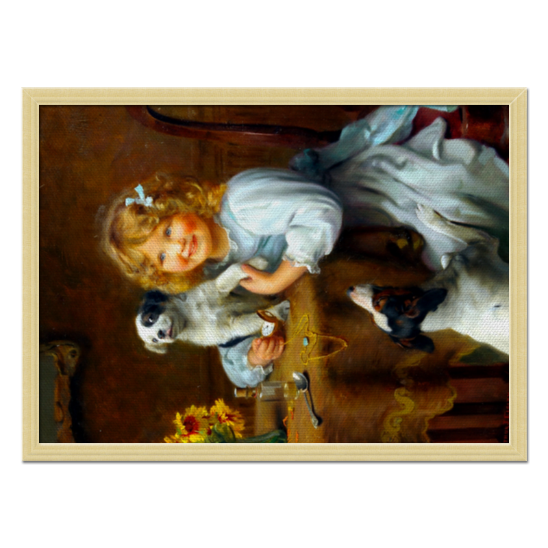 цена Printio Холст 40×55 Девочка с собакой и щенком