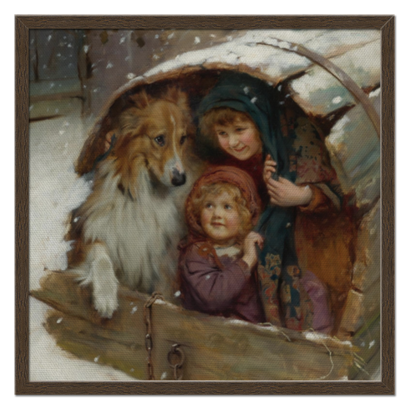 цена Printio Холст 50×50 Дети и собака, зима