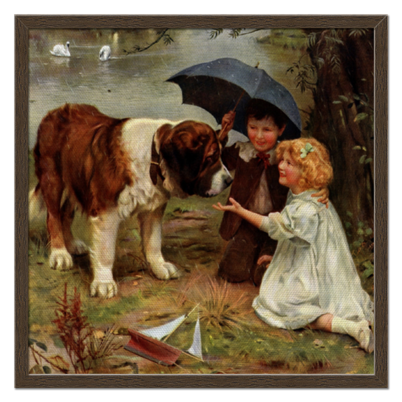 цена Printio Холст 50×50 Мальчик и девочка с собакой