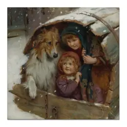 Заказать холст в Москве. Холст 50x50 Дети и собака, зима от Apfelbaum - готовые дизайны и нанесение принтов.