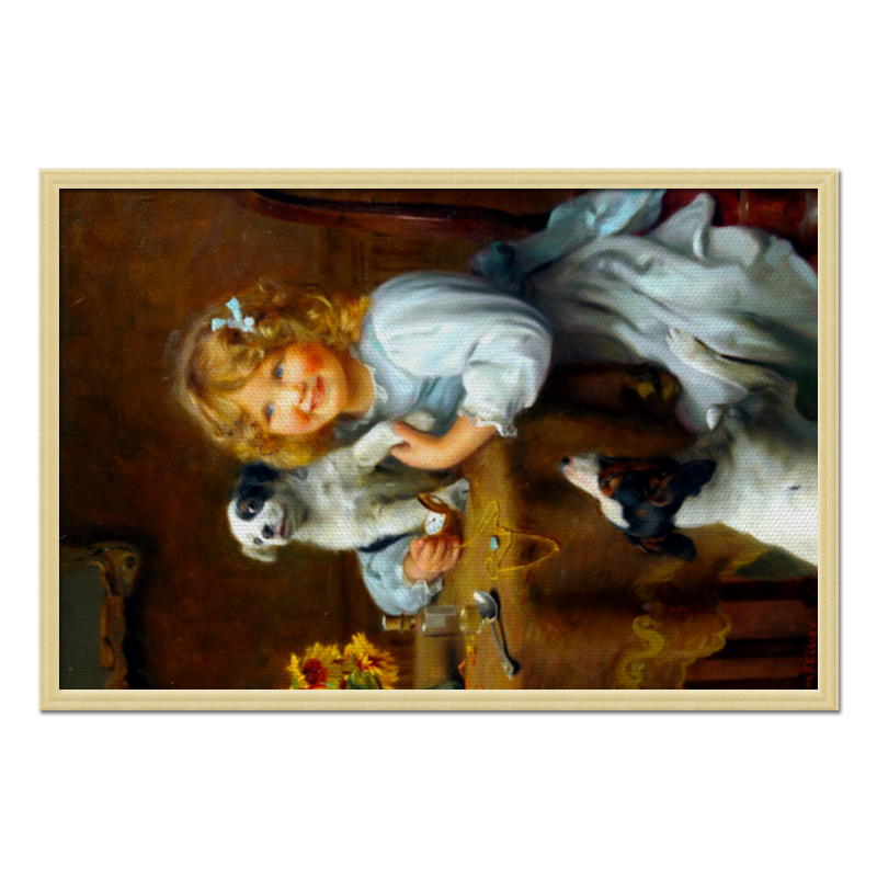Printio Холст 50×75 Девочка с собакой и щенком printio холст 50×75 мальчик и девочка с собакой