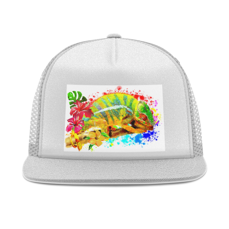 Printio Кепка тракер с сеткой Хамелеон с цветами в пятнах краски.