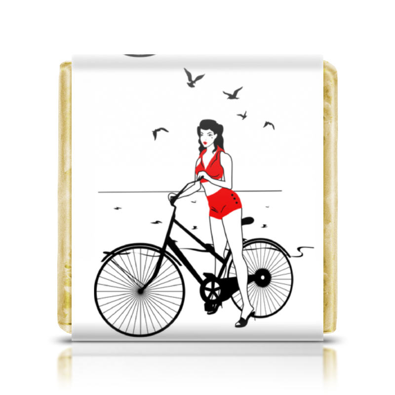 Printio Шоколадка 3,5×3,5 см Девушка на велосипеде. пин ап (eszadesign)