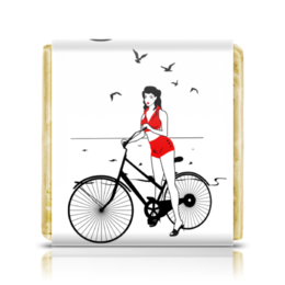 Заказать шоколадки в Москве. Шоколадка 3,5x3,5 см Девушка на велосипеде. Пин ап (ESZAdesign) от eszadesign - готовые дизайны и нанесение принтов.