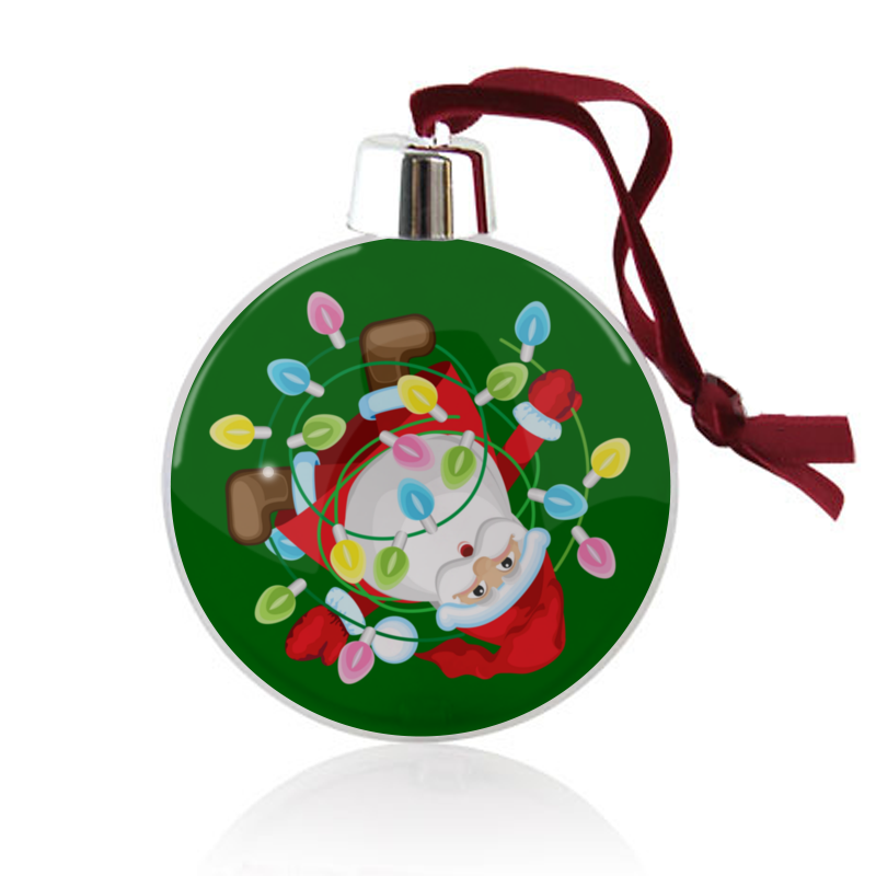 printio часы круглые из дерева санта в гирлянде Printio Ёлочный шар Санта в гирлянде.