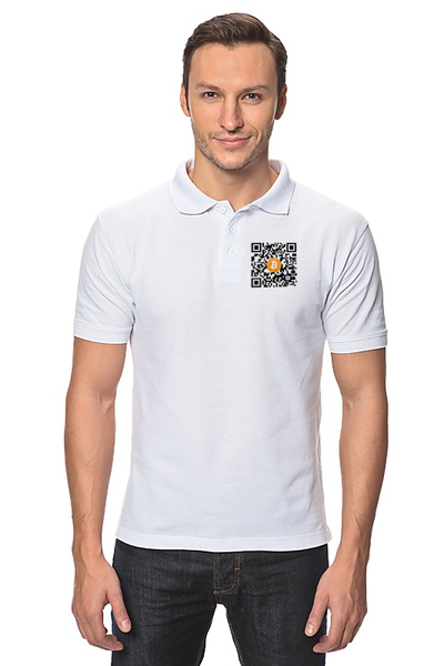 Заказать мужскую поло в Москве. Рубашка Поло QR код биткоин белый от Crypto Style - готовые дизайны и нанесение принтов.