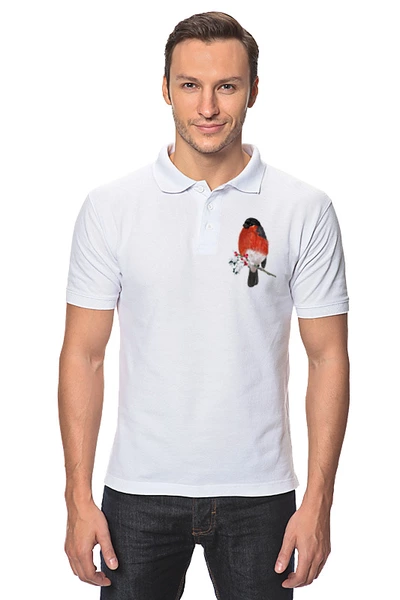 Заказать мужскую поло в Москве. Рубашка Поло Снегирь на веточке от Irinakn - готовые дизайны и нанесение принтов.