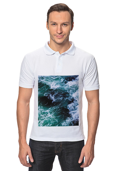 Заказать мужскую поло в Москве. Рубашка Поло Бескрайнее море от FireFoxa - готовые дизайны и нанесение принтов.