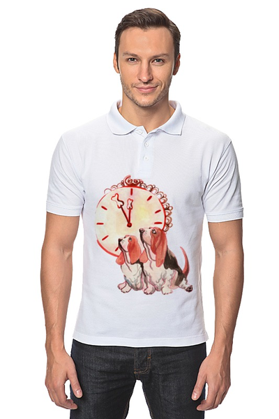 Заказать мужскую поло в Москве. Рубашка Поло новогодние акварельные собаки от Игма - готовые дизайны и нанесение принтов.