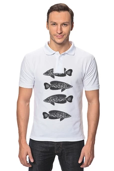 Заказать мужскую поло в Москве. Рубашка Поло Рыбы чернобелые от Alexey Evsyunin - готовые дизайны и нанесение принтов.