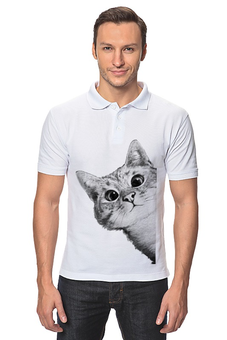 Заказать мужскую поло в Москве. Рубашка Поло Любопытный кот от mug-shop - готовые дизайны и нанесение принтов.