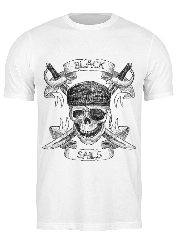 Printio Футболка классическая Чёрные паруса пиратский флаг скелет с саблями 40х60 см