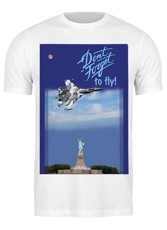 printio свитшот мужской с полной запечаткой истребитель су 57 над статуей свободы Printio Футболка классическая Свободный полёт над статуей свободы