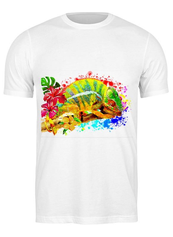 Printio Футболка классическая Хамелеон с цветами в пятнах краски. printio футболка с полной запечаткой для мальчиков хамелеон с цветами в пятнах краски