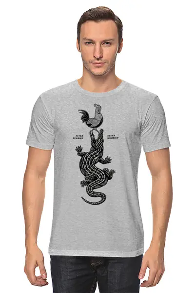 Заказать мужскую футболку в Москве. Футболка классическая Крокодил съедает петуха от Fix Print - готовые дизайны и нанесение принтов.
