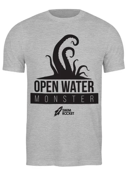 Заказать мужскую футболку в Москве. Футболка классическая Open Water Monster от Swimrocket - школа плавания - готовые дизайны и нанесение принтов.