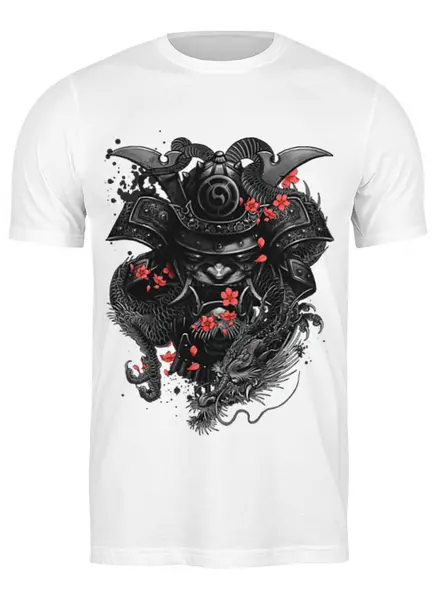 Заказать мужскую футболку в Москве. Футболка классическая Демон-самурай и дракон от Mesk08 - готовые дизайны и нанесение принтов.