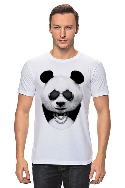 Заказать мужскую футболку в Москве. Футболка классическая Панда в очках от goljakovai@mail.ru - готовые дизайны и нанесение принтов.
