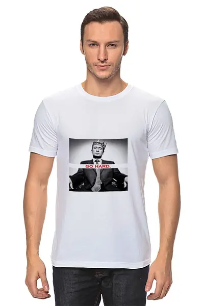 Заказать мужскую футболку в Москве. Футболка классическая Путин - GO HARD от clown - готовые дизайны и нанесение принтов.