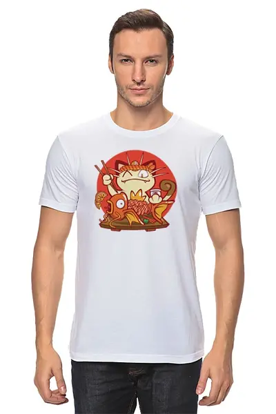 Заказать мужскую футболку в Москве. Футболка классическая Кот и золотая рыбка от fanart - готовые дизайны и нанесение принтов.