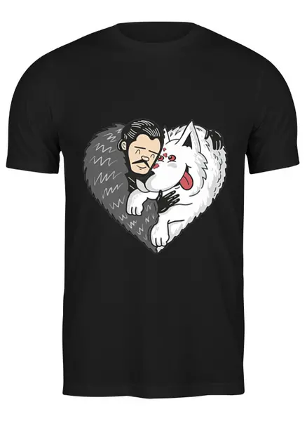 Заказать мужскую футболку в Москве. Футболка классическая John snow and a wolf named ghost от megashmot - готовые дизайны и нанесение принтов.