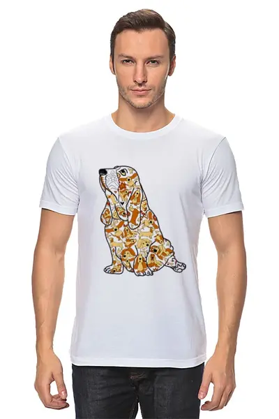 Заказать мужскую футболку в Москве. Футболка классическая смешная собака бассет от Игма - готовые дизайны и нанесение принтов.