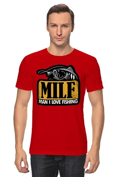 Заказать мужскую футболку в Москве. Футболка классическая MILF Man I Love Fishing от Alexander VR - готовые дизайны и нанесение принтов.