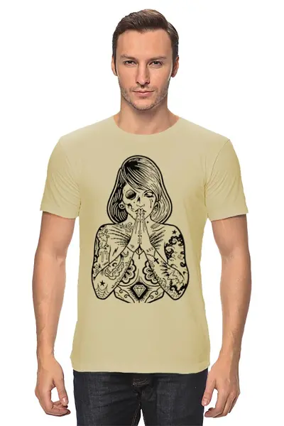 Заказать мужскую футболку в Москве. Футболка классическая tattoo girl от ИНДИГО - готовые дизайны и нанесение принтов.