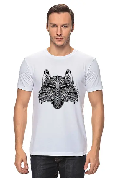 Заказать мужскую футболку в Москве. Футболка классическая Этнический волк от Amerikanka - готовые дизайны и нанесение принтов.