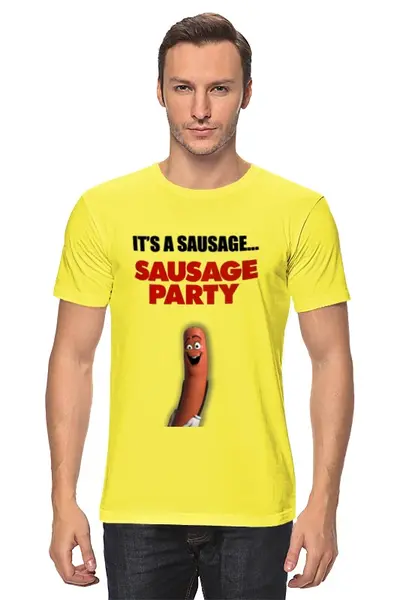 Заказать мужскую футболку в Москве. Футболка классическая SAUSAGE PARTY - Полный расколбас! от art_yaroslav - готовые дизайны и нанесение принтов.