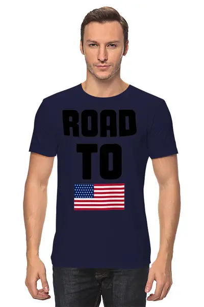 Заказать мужскую футболку в Москве. Футболка классическая Road to USA от RICH LIFE - готовые дизайны и нанесение принтов.