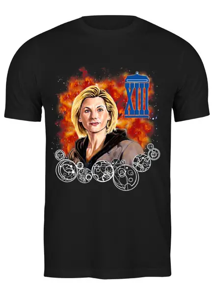 Заказать мужскую футболку в Москве. Футболка классическая Тринадцатый Доктор (Джоди Уиттакер) от Madeline Black - готовые дизайны и нанесение принтов.