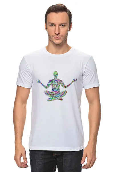Заказать мужскую футболку в Москве. Футболка классическая Лотос Медитация от MariYang  - готовые дизайны и нанесение принтов.