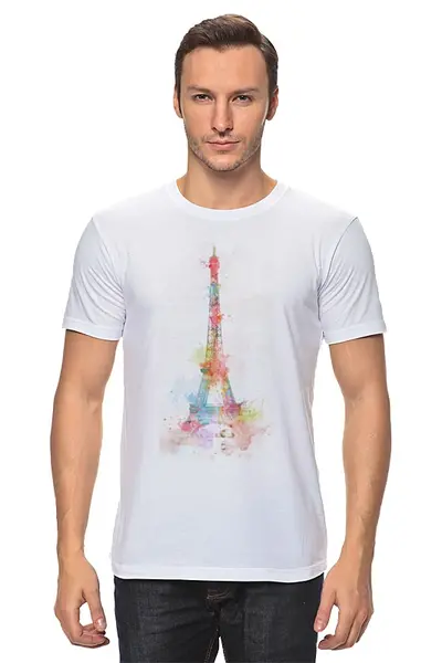 Заказать мужскую футболку в Москве. Футболка классическая эйфелева башня от Darya Schwarz - готовые дизайны и нанесение принтов.
